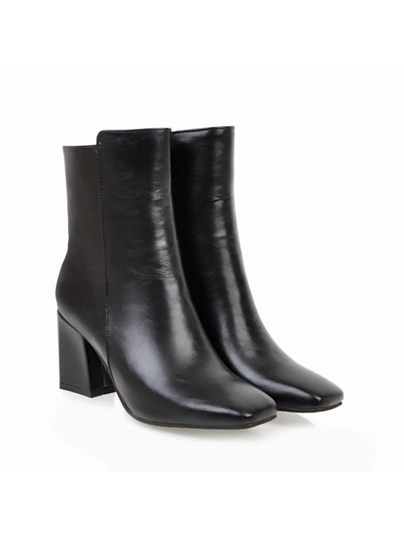 Women's High Chunky Heeled Boots, Zip Up Ankle Booties with Square Toe | Perfect for Casual Outings and indoors