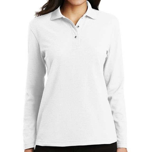 Women's High Class Moisture-Wicking Long Sleeve Polo Shirt, Medium White