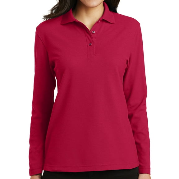Women's High Class Moisture-Wicking Long Sleeve Polo Shirt, Small Red