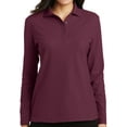 thumbnail image 1 of Women's High Class Moisture-Wicking Long Sleeve Polo Shirt, XL Burgundy, 1 of 3