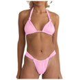 thumbnail image 1 of Women's High Cut 2PCS Thong Bikini Set Tie Knot Ruched Swimwear Adjustable Straps Push Up Bra - Nylon/Spandex - S-XL, 1 of 6
