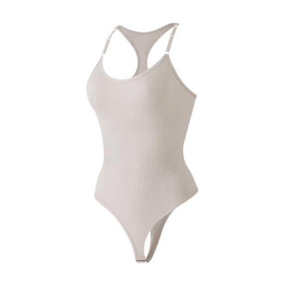 Women's High Cut Leg Bodysuit Solid Color Bodysuit with Racer Back Seamless V-Neck Everyday Tummy Control Shapewear M