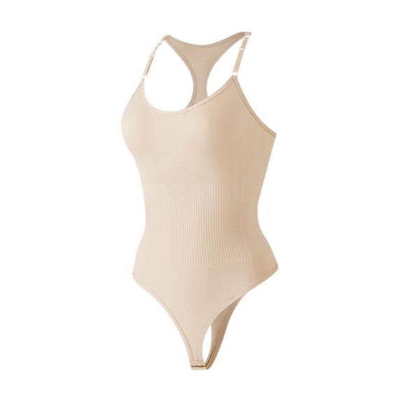 Women's High Cut Leg Bodysuit Solid Color Bodysuit with Racer Back Seamless V-Neck Everyday Tummy Control Shapewear S