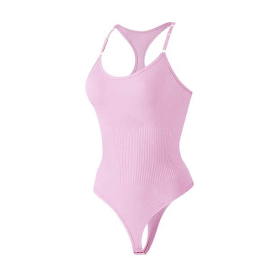 Women's High Cut Leg Bodysuit Solid Color Bodysuit with Racer Back Seamless V-Neck Everyday Tummy Control Shapewear S