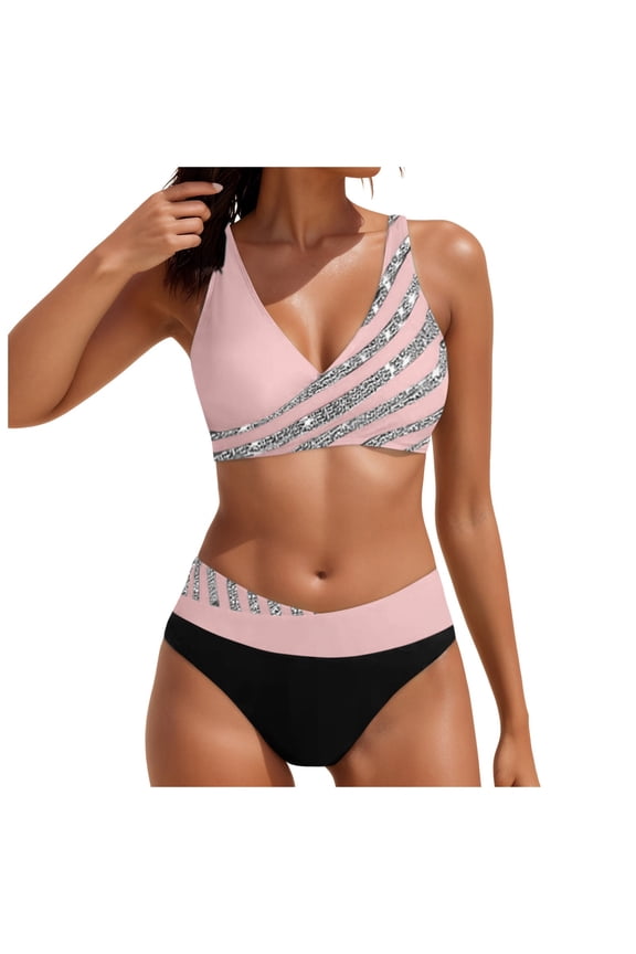 Women's High Cut Sexy Bikini Set 2 Piece Sporty Modest Swimsuits Tummy Control Bathing Suits for Women High Waisted Bikini Tops Bottoms Swimwear