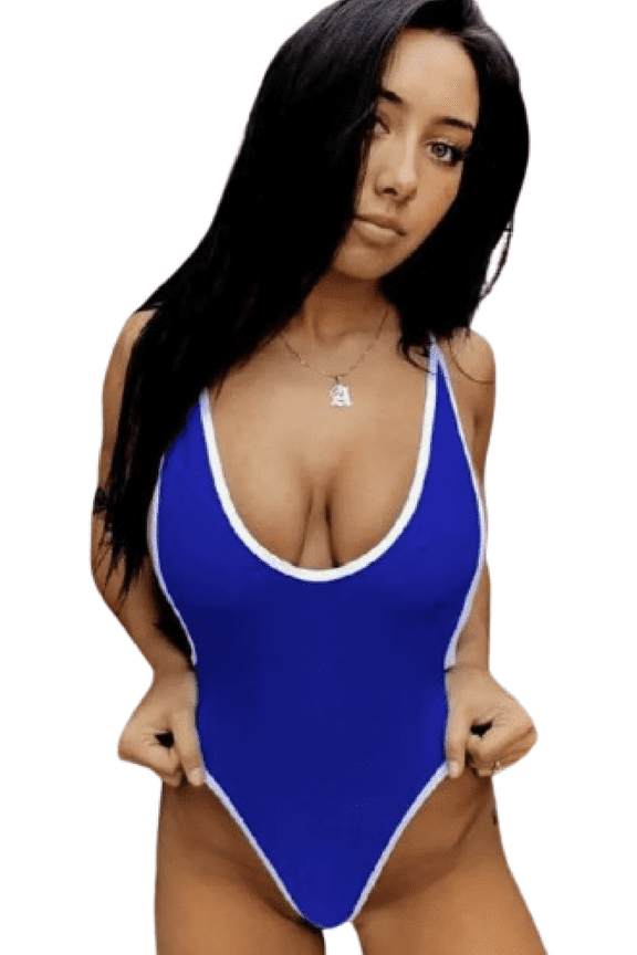 Women's High-Cut Spaghetti Straps Plunging Neckline One-Piece Swimsuit, One Size Fits Most, Blue