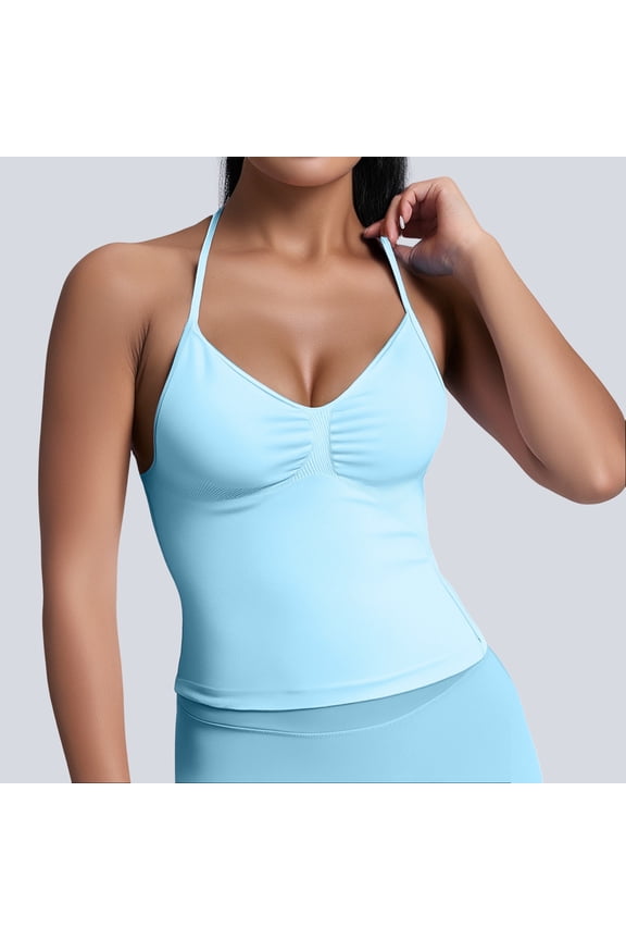 Women's High Elastic Nylon Seamless Sports Vest Top With Chest Cushion Beauty Back Fitness Sports Yoga Vest 3 Pk Compression Shirt Bodysuit Top Women Blouses Women Womens Muscle Top Crop Top Petite