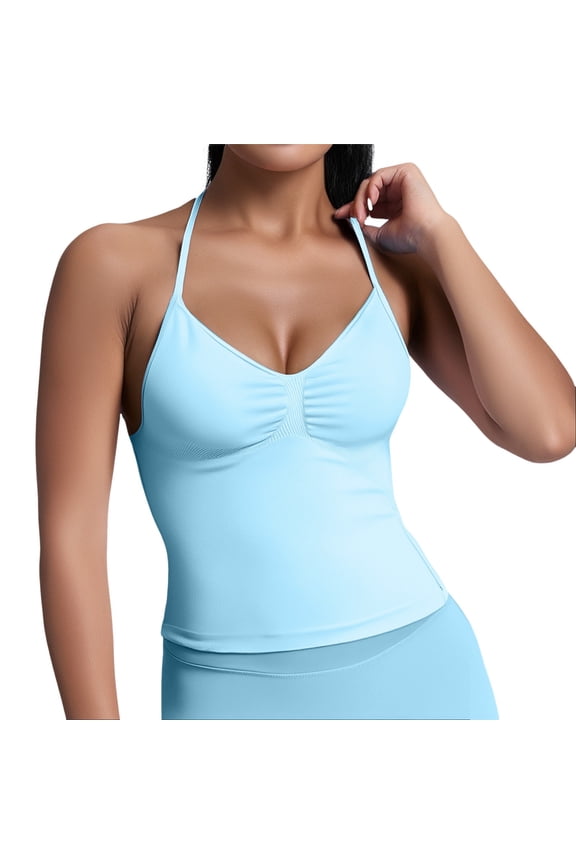 Women's High Elastic Nylon Seamless Sports Vest Top With Chest Cushion Beauty Back Fitness Sports Yoga Vest
