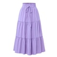 thumbnail image 1 of Women's High Elastic Waist Midi Skirt Casual Summer Trendy Tie Front Flowy Ruffle Floral Print a Line Skirts Purple XXL, 1 of 2