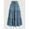 thumbnail image 1 of Women's High Elastic Waist Midi Skirt, Versatile for Spring and Fall, Front Knot Flowy Ruffle Botanical Print, 1 of 7