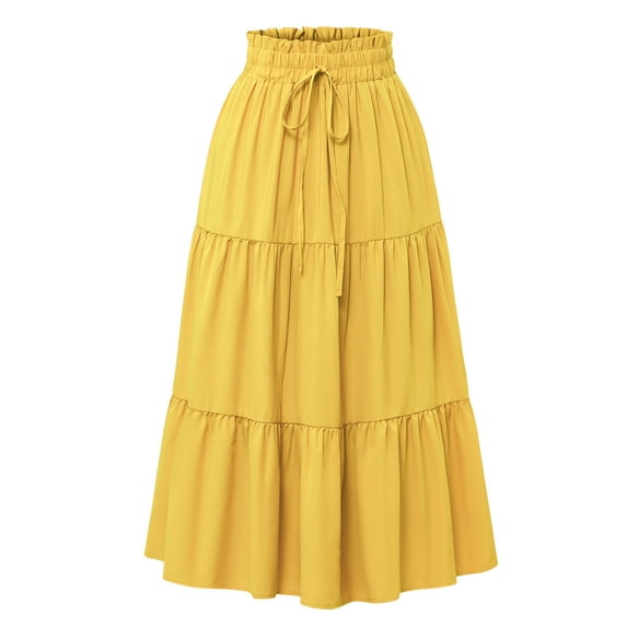 Women's High Elastic Waist Midi Skirt, Versatile for Spring and Fall, Front Knot Flowy Ruffle Botanical Print