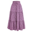 thumbnail image 1 of Women's High Elastic Waist Midi Skirt, Versatile for Spring and Fall, Front Knot Flowy Ruffle Botanical Print, 1 of 7