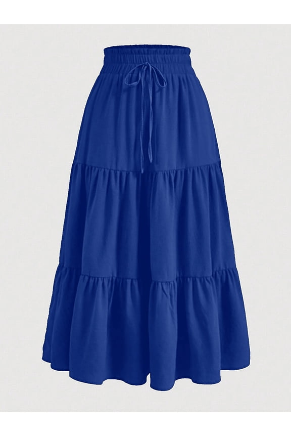 Women's High Elastic Waist Midi Skirt, Versatile for Spring and Fall, Front Knot Flowy Ruffle Botanical Print