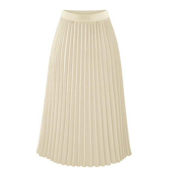 Women's High Elastic Waist Pleated A-Line Swing Skirt - Mid-Length, Chiffon, Casual/Formal Occasions