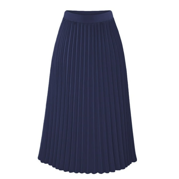 Women's High Elastic Waist Pleated A-Line Swing Skirt - Mid-Length, Chiffon, Casual/Formal Occasions