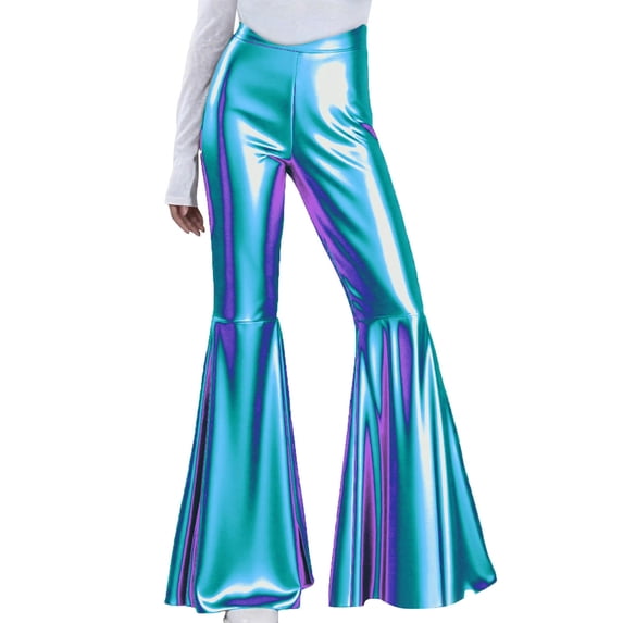 Idoravan Sequin Flare Pants Sparkly Glitter High Waisted Bell Bottoms Leggings Party Disco Clubwear for Women Women's High Elasticity High Waist Shiny Leather Skinny Pants
