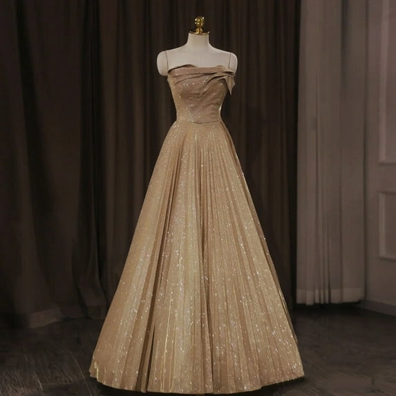 Women's High End Champagne Color Annual Meeting Evening Dress