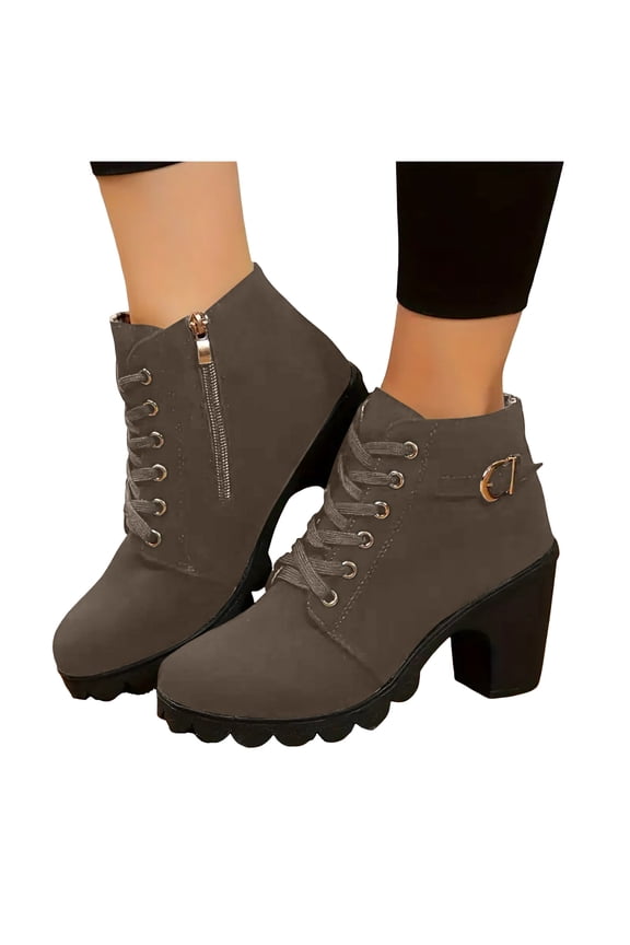 Women's High Heel Combat Boots Tacticle Lace up Platform Chunky Heeled Riding Short Ankle Booties Winter Fall Shoes