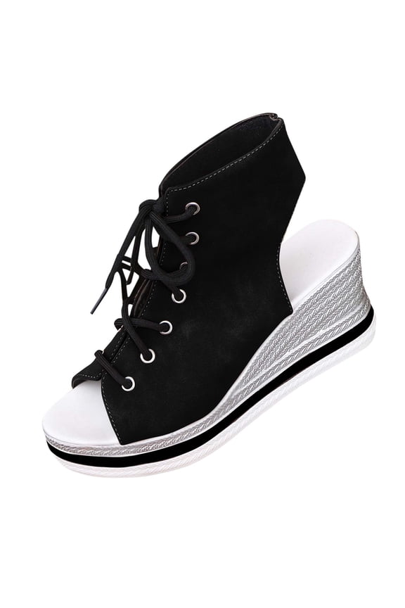 Women's High Heel Fashionable Canvas Shoes High Tube Lace Up Wedge Edge Slope Angle Shoes Women's Fashionable Casual Versatile Thick-Soled Spring And Summer New Style Fashionable Wedge Heel Sandals