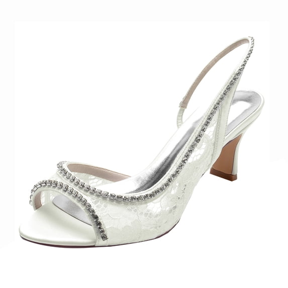 Women's High Heeled 4CM Pumps Lace Rhinestones Peep Toe Party Wedding Shoes Fashion