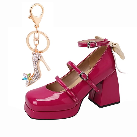 Women's High Heeled 9CM Court Shoes Buckle Strappy Fashion Mary Jane Platform Pumps Bow