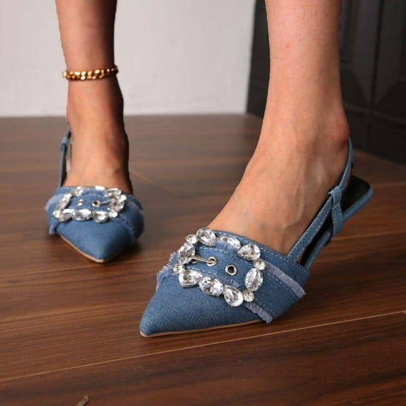 Women's High-Heeled Sandals Pointed Toe Ankle Strap High Heeled Sandals 2 Inch Comfort Dressy Shoes Blue 9