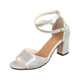 thumbnail image 1 of Xiaoxatg Women's High Heels - Fashionable Strap Square Heel Comfortable Dress Shoes for Casual Wear 8 Silver, 1 of 9
