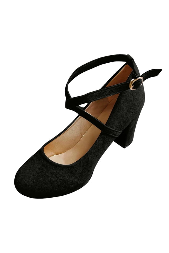 Women's High Heels - Foreign Trade Suede Shallow Mouth Shoes with Thick Trip for Spring and Fall