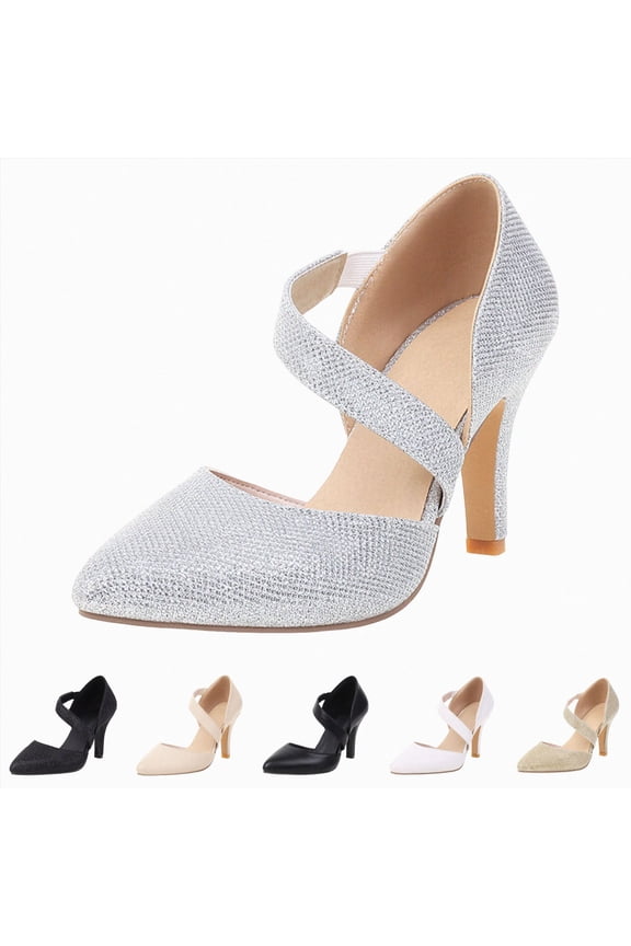 Women's High Heels Pumps Dress Closed Pointed Toe Pointed Toe Kitten Heeled Pumps Elastic Strap Dress Shoes Slip on Wedding Dancing Wear Beige Size 8