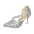 thumbnail image 1 of Women's High Heels Rhinestone Wedding Shoes Casual Fashionable Sparkling Comfortable Two-way Wear Summer Fall Stylish Footwear, 1 of 9