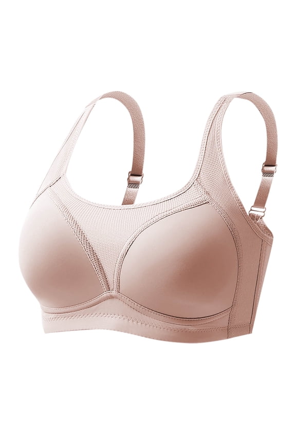 Women's High Impact Racerback Bra Women's Embroidery Thin Style Ventilate Large Size Bra without Steel Rim Beige L
