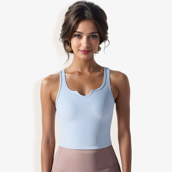 Women's High Impact Solid Color Ribbed Crop Tank Top- Small, Light Blue