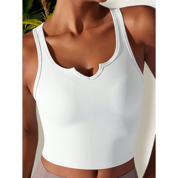 Women's High Impact Solid Color Ribbed Crop Tank Top- X Large, White