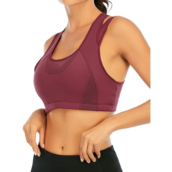 Women's High Impact Sport Bras Workout Yoga Bras Back Support Bras Bounce Control Wirefree Mesh Top Racerback Sport Bras