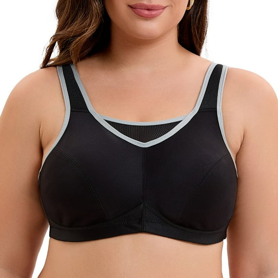 Women's High Impact Sports Bra Plus Size Wirefree Non-Padded Full Figure Bounce Control Running Bra 36DD