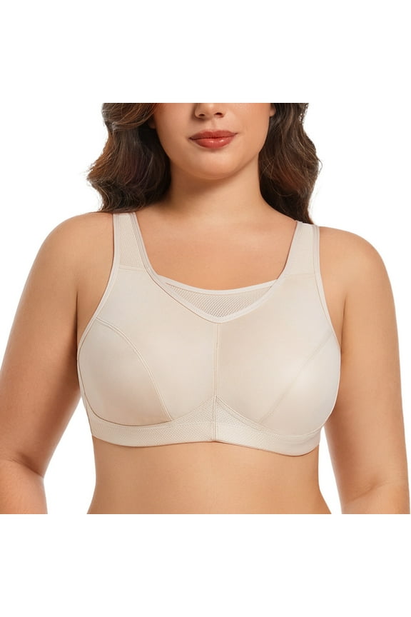 Women's High Impact Sports Bra Plus Size Wirefree Non-Padded Full Figure Bounce Control Running Bra 38DD