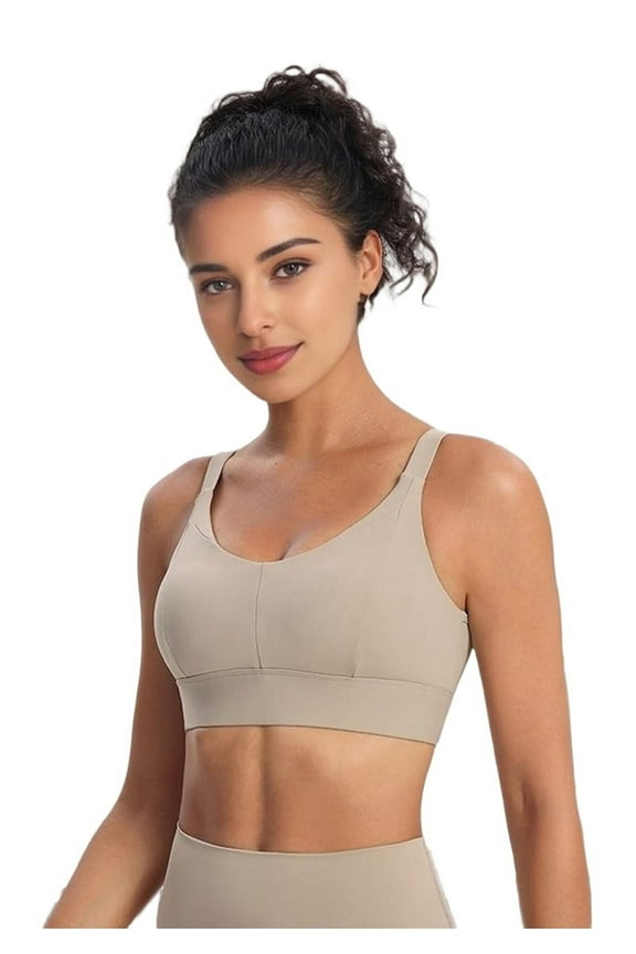 Women's Wireless Racerback Moisture-Wicking Stretch Sports Bra Yoga Workout Bra with Compression Support Khaki S