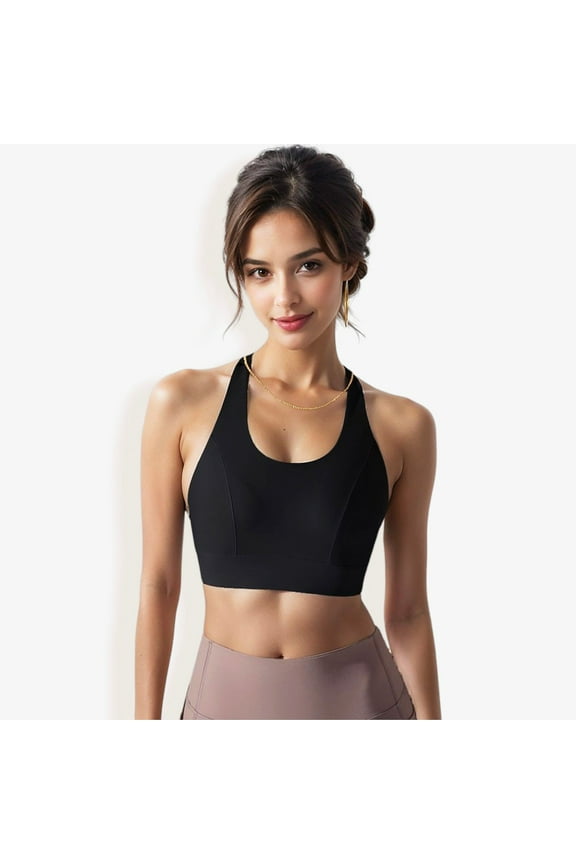 Women's High Impact Sports Bra with Racerback Design and Enhanced Support- Large, Black
