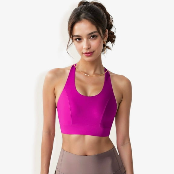 Women's High Impact Sports Bra with Racerback Design and Enhanced Support- Large, Fuchsia