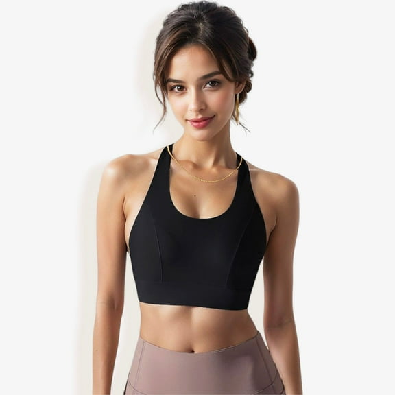 Women's High Impact Sports Bra with Racerback Design and Enhanced Support- Small, Black