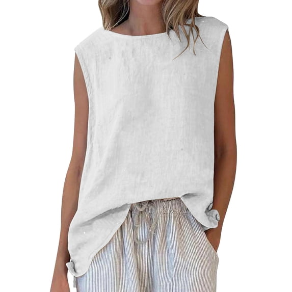 Women's High Low Hem Sleeveless Shirts Round Neck Split Back Loose Flowy Tank Top 2026 Fashion
