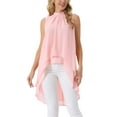 thumbnail image 1 of INSPIRE CHIC Women's Chiffon Tops Mock Neck Sleeveless Tie Back High Low Hem Summer Shirt Blouse L Pink, 1 of 6