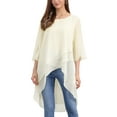 thumbnail image 1 of Women's High Low Tops Scoop Neck Chiffon Blouse Asymmetrical Loose Shirt 3/4 Sleeve Casual Summer Tops S Apricot, 1 of 6