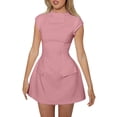 thumbnail image 1 of Women's High Neck A-Line Mini Dress Cap Sleeve Structured Casual Short Dress with Zipper, 1 of 9