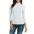 thumbnail image 1 of Women's High Neck Base Tee Layer Slim Fit Tops 3/4 Sleeve/Sleeveless/Half Sleeve Turtleneck Pullover T-shirts (L, White|3/4 Sleeve), 1 of 7