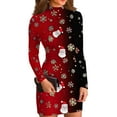 thumbnail image 1 of Women's High-Neck Casual Long-Sleeved Printed Slim-Fit Christmas Vintage Dress for Holiday Parties and Elegant Events,Black,S, 1 of 5