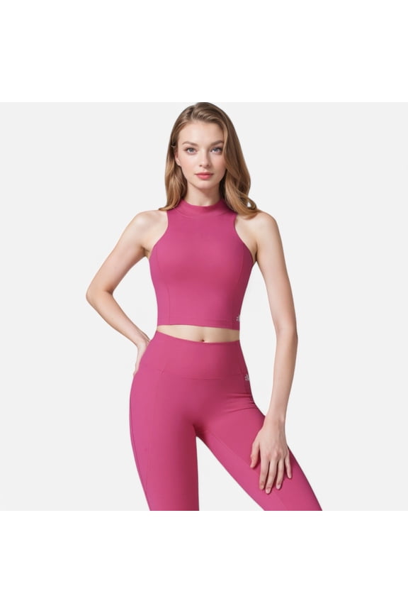 Women's High Neck Cropped Tank Top with Racerback Design - Medium, Fuchsia