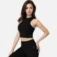 thumbnail image 1 of Women's High Neck Cropped Tank Top with Racerback Design - Small, Black, 1 of 6