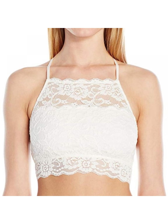 Women's High-Neck Lace Bralette (for A-C cups) for Sports Yoga Camisole Solid Color Yoga Bra