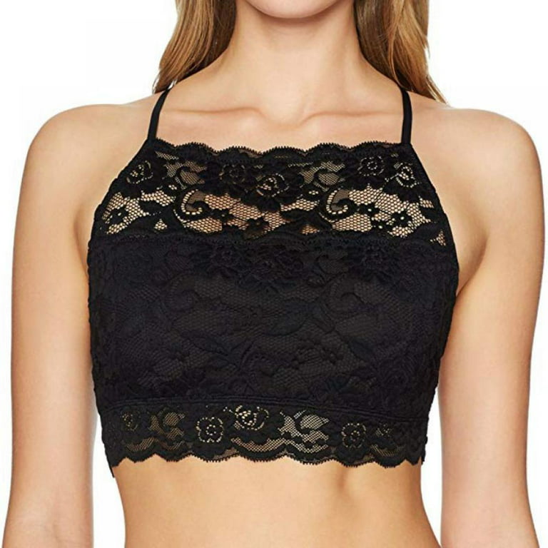 Women's High-Neck Lace Bralette (for A-C cups) for Sports Yoga Camisole  Solid Color Yoga Bra